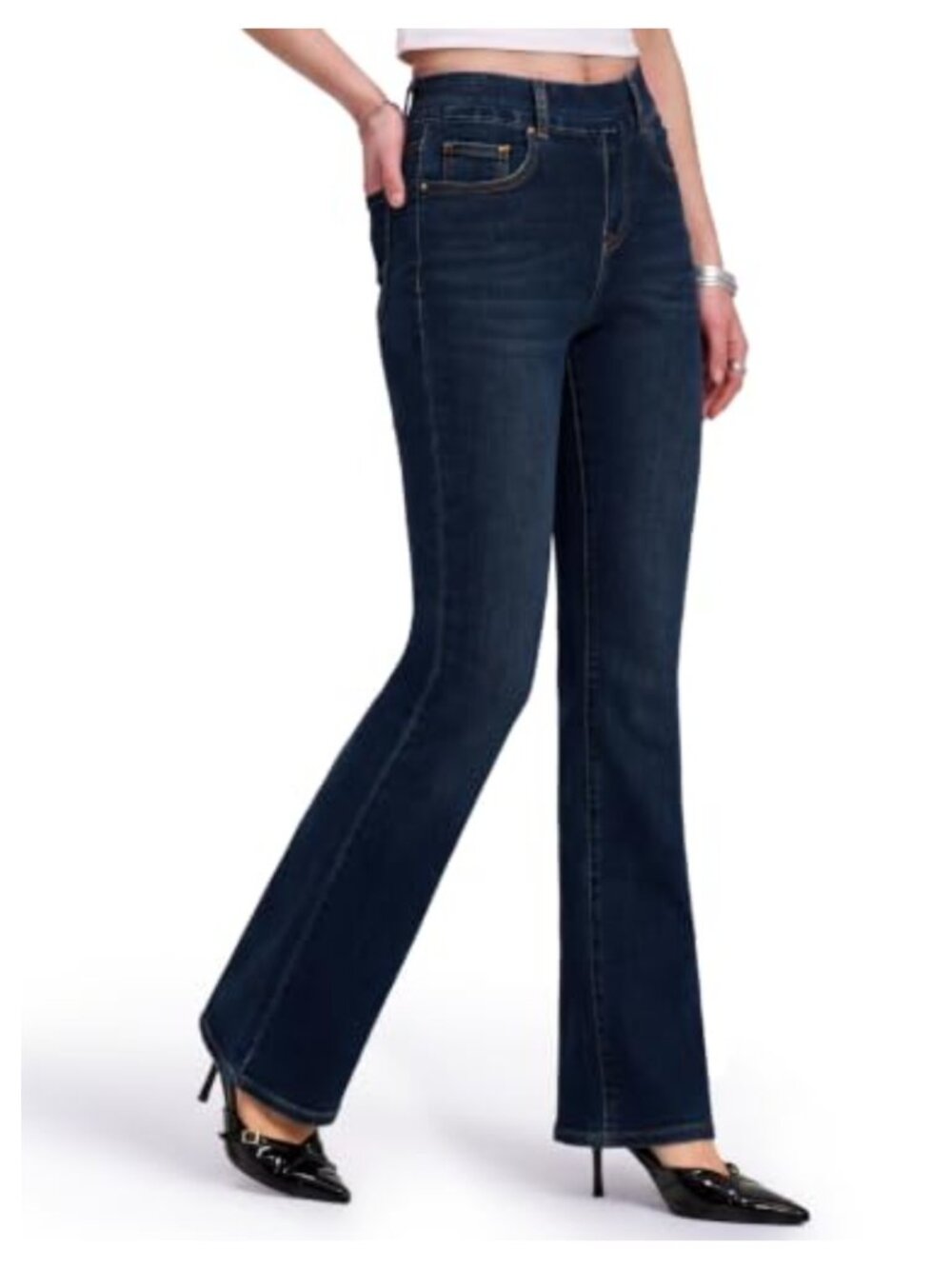 Pull On Bootcut Jeans High Waisted Stretchy Flared Denim